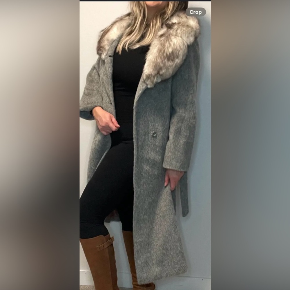Vintage Alorna Wool Full Length Long Womens Coat Fox Fur Collar Sz 16
